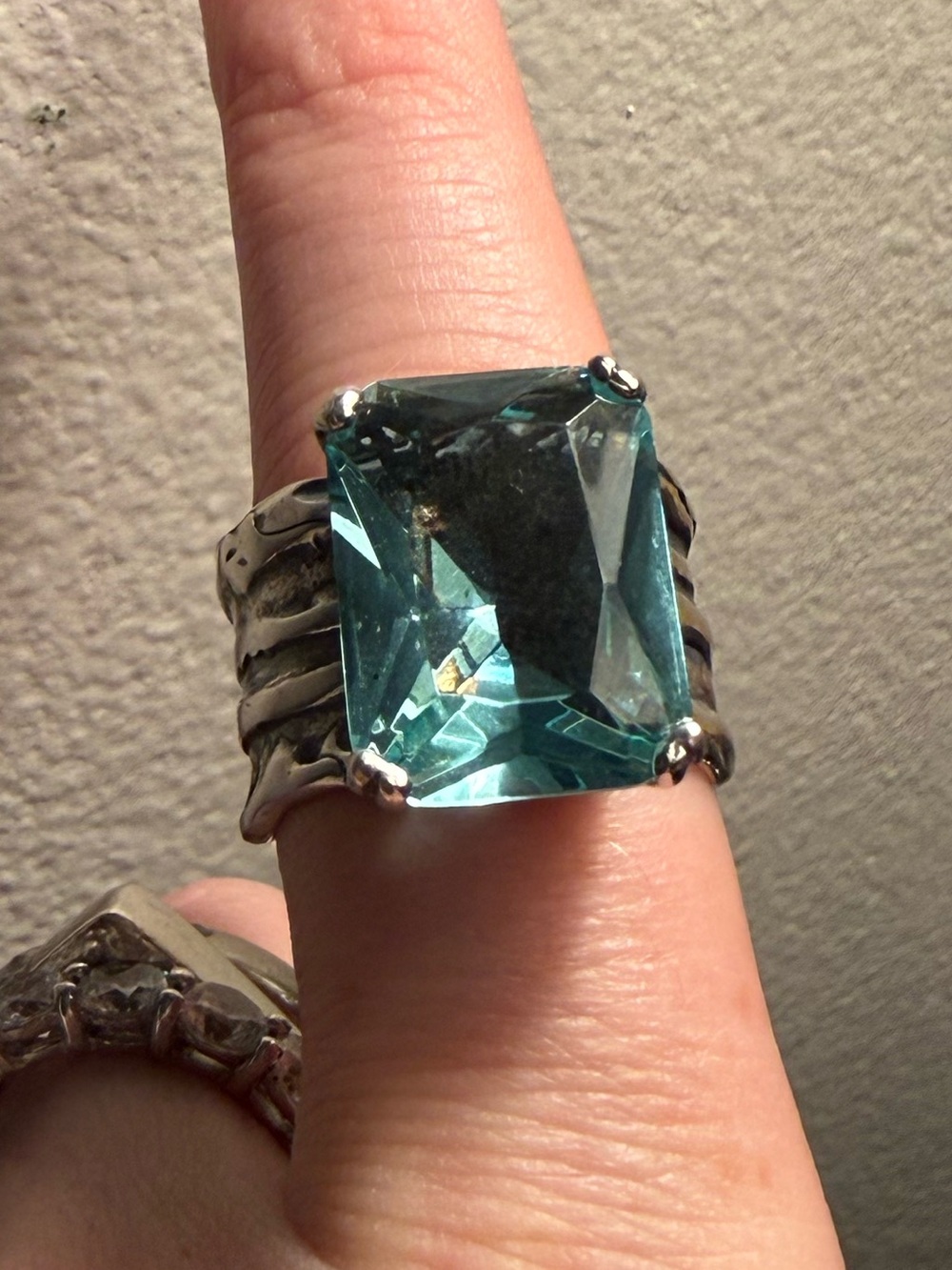 Silpada Aqua Glass Cocktail Ring 925 Sterling Silver Statement Ring R1608 - Picture 7 of 12